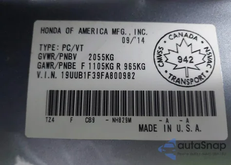 2015 Acura Tlx from USA, damaged, VIN 19UUB1F39FA800982